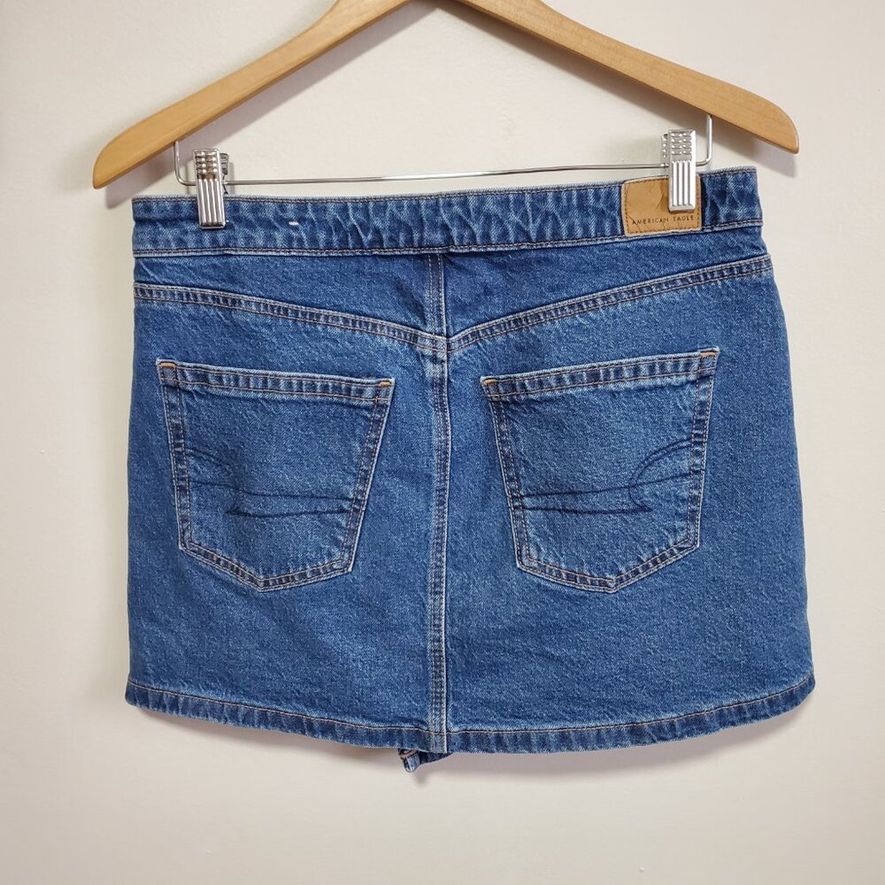 AMERICAN EAGLE AE Stretch Crossover Mid-Rise Mini Skirt Denim Jean Blue Womens 6 - Picture 6 of 13